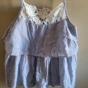 Zara Blue and White Striped Lace Top